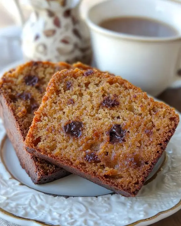 Best Pumpkin Bread & Fall Baking Recipes 5 Close-up of perfectly moist pumpkin bread slice showing ideal crumb texture with chocolate chips