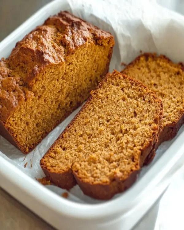 Best Pumpkin Bread & Fall Baking Recipes 2 Homemade pumpkin bread cooling on kitchen counter with visible moist crumb texture