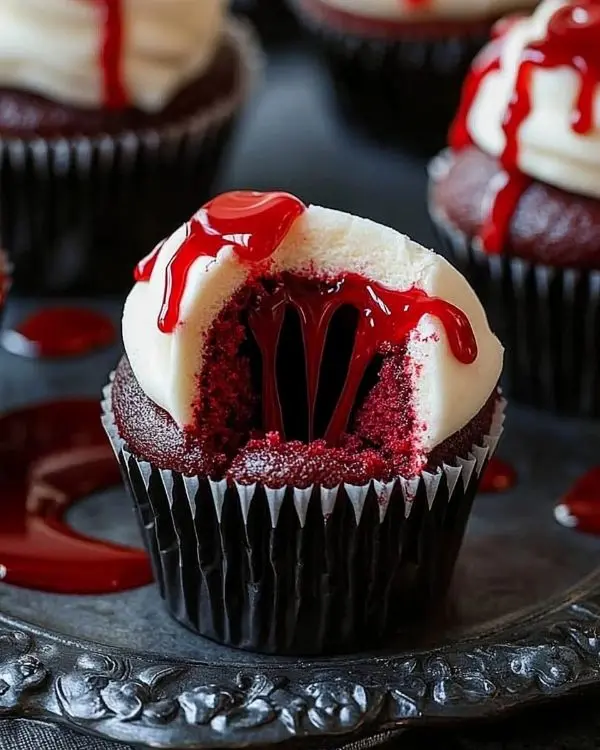 Halloween Vampire Bite Cupcakes 3 Halloween Red Velvet Cupcakes
