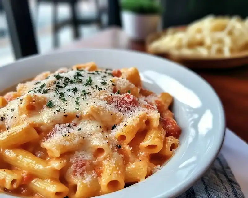 Creamy Tomato Garlic Pasta in the kitchen