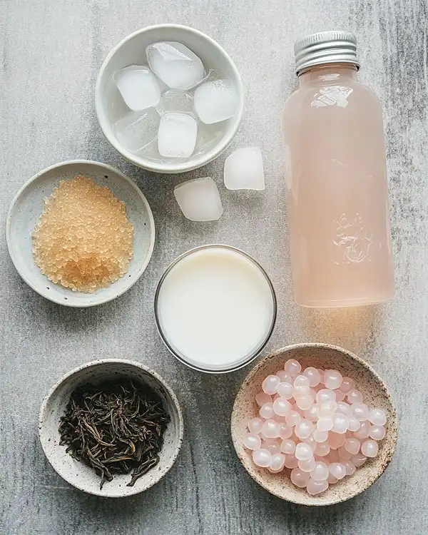 Rose Milk Tea with Boba 3 ingredients for Rose Milk Tea with Boba