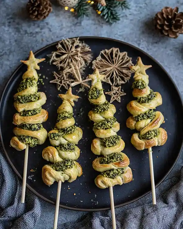 Basil Pesto Cheesy Puff Pastry Christmas Tree 5 Christmas Dinner Party Appetizers