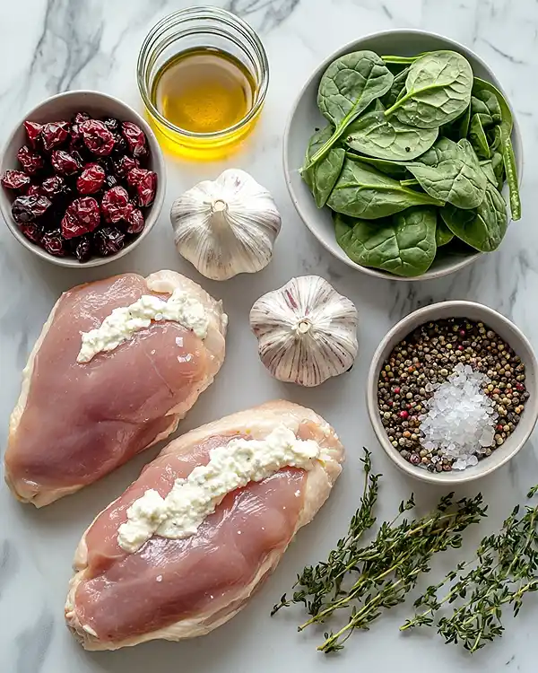 Spinach & Cranberry Stuffed Chicken Breasts 2 Main ingredients for Cranberry Stuffed Chicken Breasts Recipe
