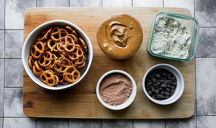 Main ingredients for Peanut Butter Pretzel Bites