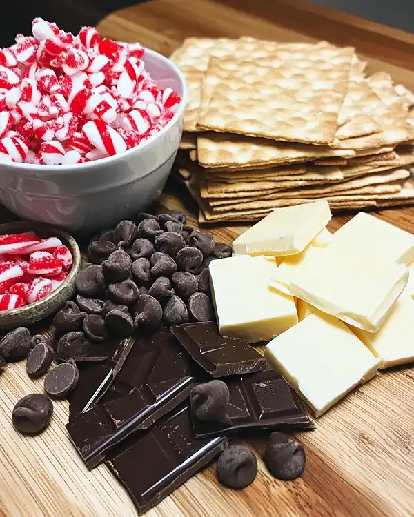 Chocolate Peppermint Bark Recipe 3 Main ingredients for Peppermint Bark