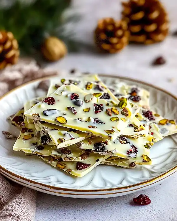 Cranberry Pistachio White Chocolate Bark 2 white chocolate bark