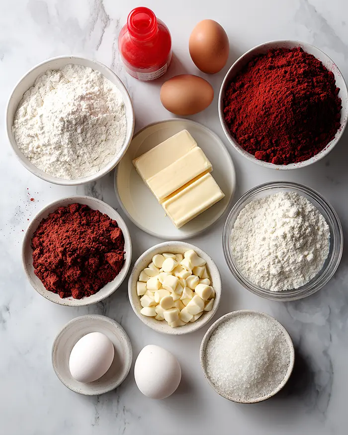 Fudgy Red Velvet Crinkle Cookies 4 Fudgy Red Velvet Crinkle Cookies Ingredients