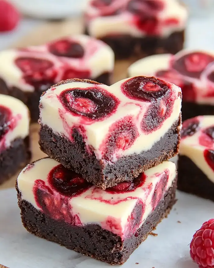Heart Shaped Brownies with Raspberry Cheesecake Swirl 2 Raspberry Swirl Cheesecake