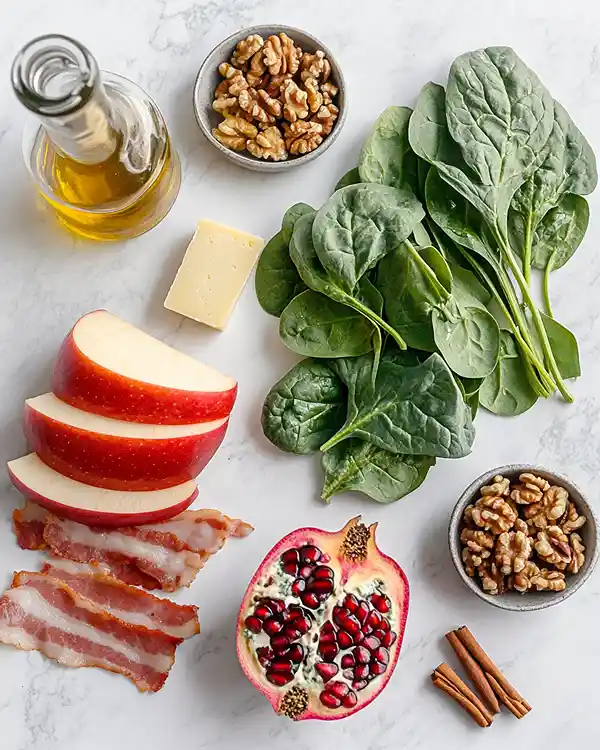Winter Salad - Spinach, Apple, Gorgonzola & Candied Walnuts 3 Winter Salad Ingredients