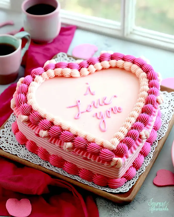 heart shaped pink cake
