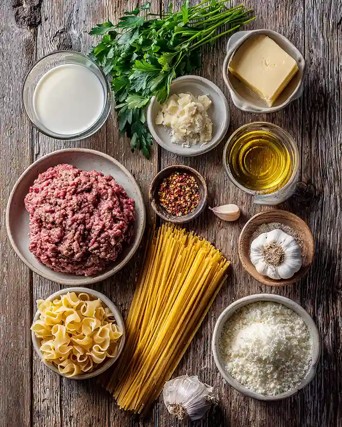 Beef Pasta In Creamy Garlic Sauce