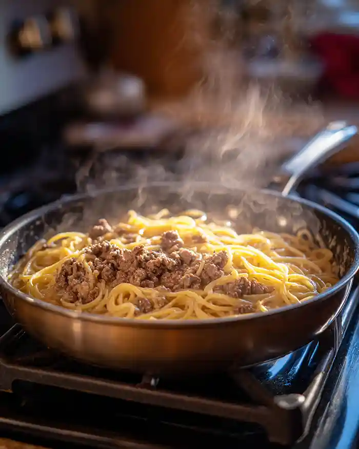 One Pot Beef And Garlic Butter Pasta