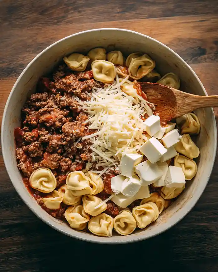 5-Ingredient Cheesy Taco Tortellini Bake 3 cheesy taco tortellini