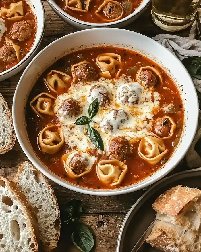 Crockpot Cheesy Tortellini & Meatball Soup 4 slow cooker cheesy tortellini meatball soup