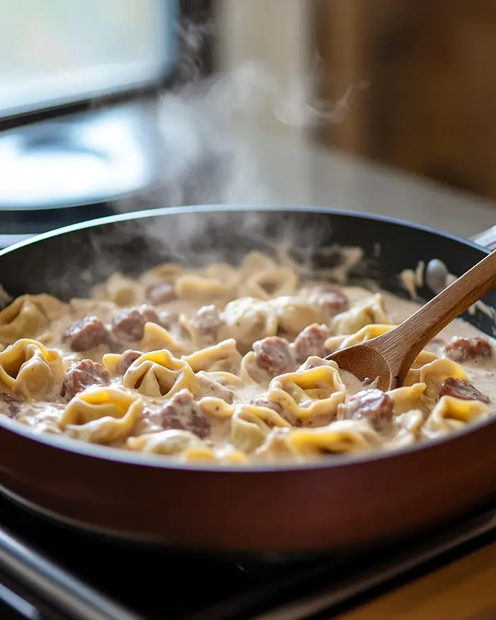 Crockpot Creamy Tortellini & Sausage 3 slow cooker tortellini sausage