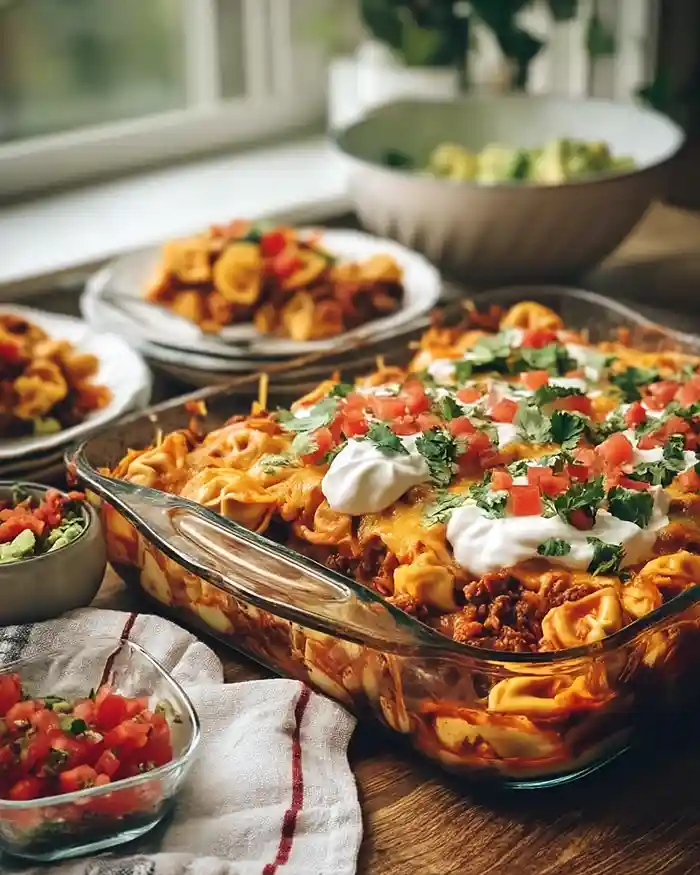 5-Ingredient Cheesy Taco Tortellini Bake 4 taco tortellini bake
