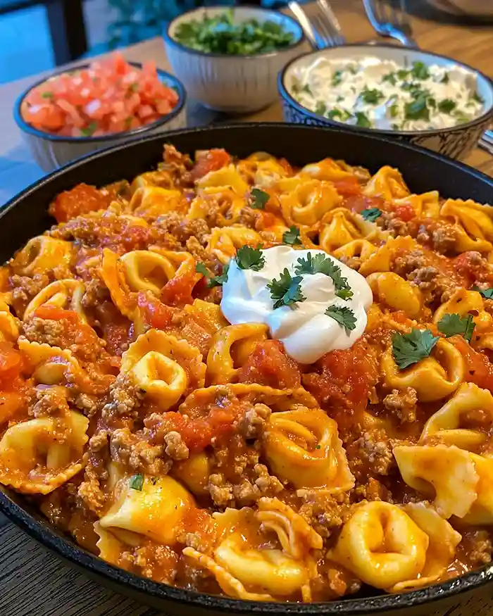 Creamy Taco Tortellini Skillet 4 taco tortellini skillet