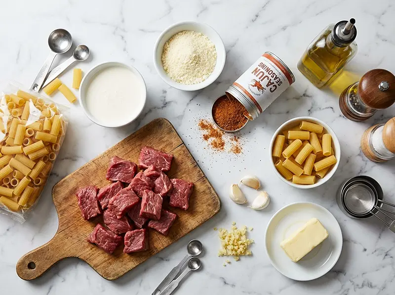 Cajun Steak Tips in Cheesy Rigatoni Parmesan Sauce 2 Cajun Steak Tips in Cheesy Rigatoni Parmesan Sauce Ingredients