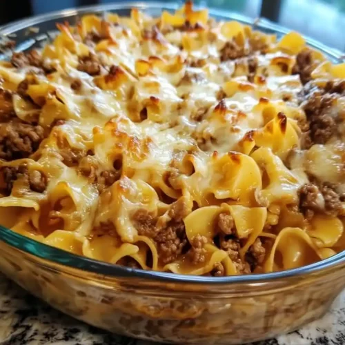 Cheesy French Onion Beef & Noodle Bake
