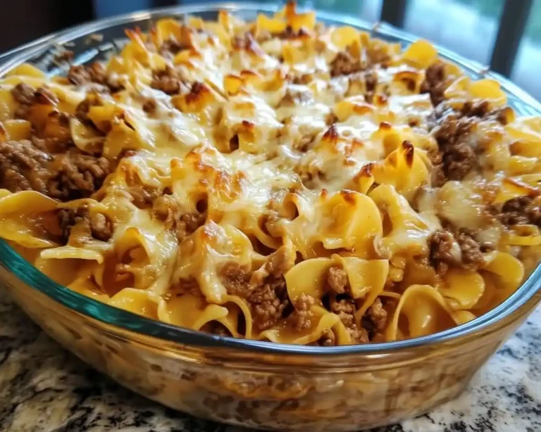 Cheesy French Onion Beef & Noodle Bake
