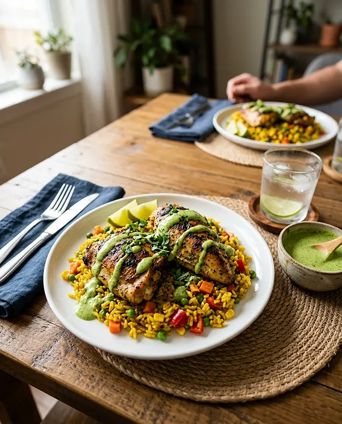 Peruvian Chicken and Rice with Green Sauce 5 Chicken Thigh Meal Prep Ideas
