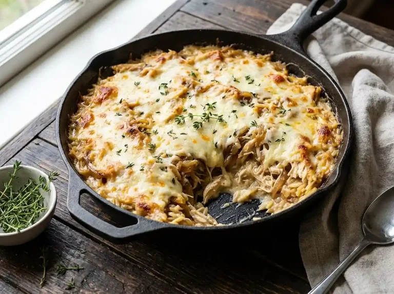 French Onion Chicken Orzo Casserole