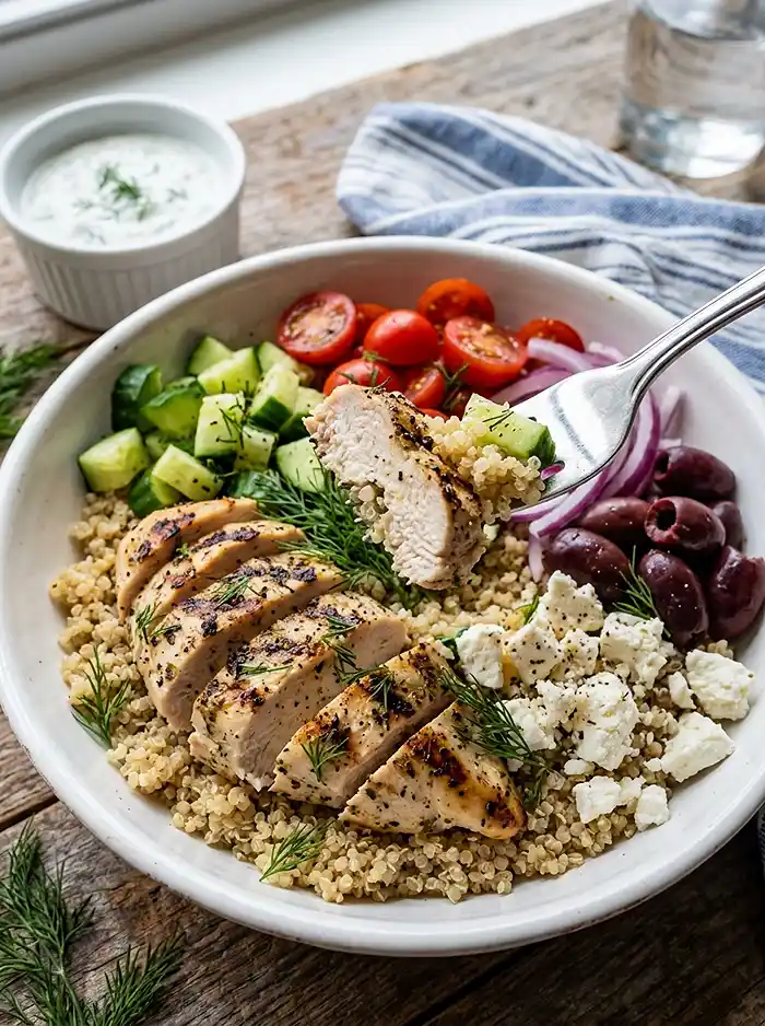 Mediterranean-Inspired Lemon-Dill Chicken Bowls 4 Mediterranean Chicken Bowls
