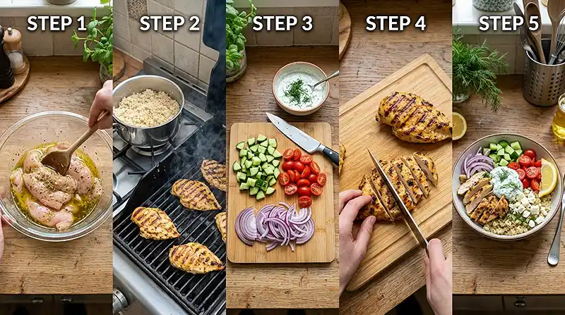 Mediterranean-Inspired Lemon-Dill Chicken Bowls 3 Mediterranean-Inspired Lemon-Dill Chicken Bowls Instructions