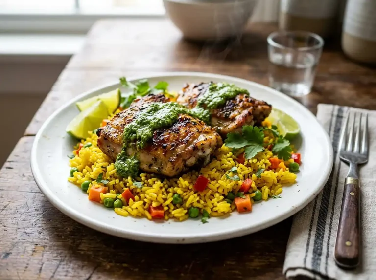 Peruvian Chicken and Rice with Green Sauce
