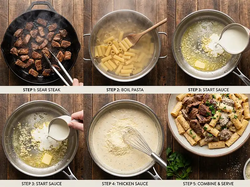 Cajun Steak Tips in Cheesy Rigatoni Parmesan Sauce 3 Steak And Pasta Dinner Ideas