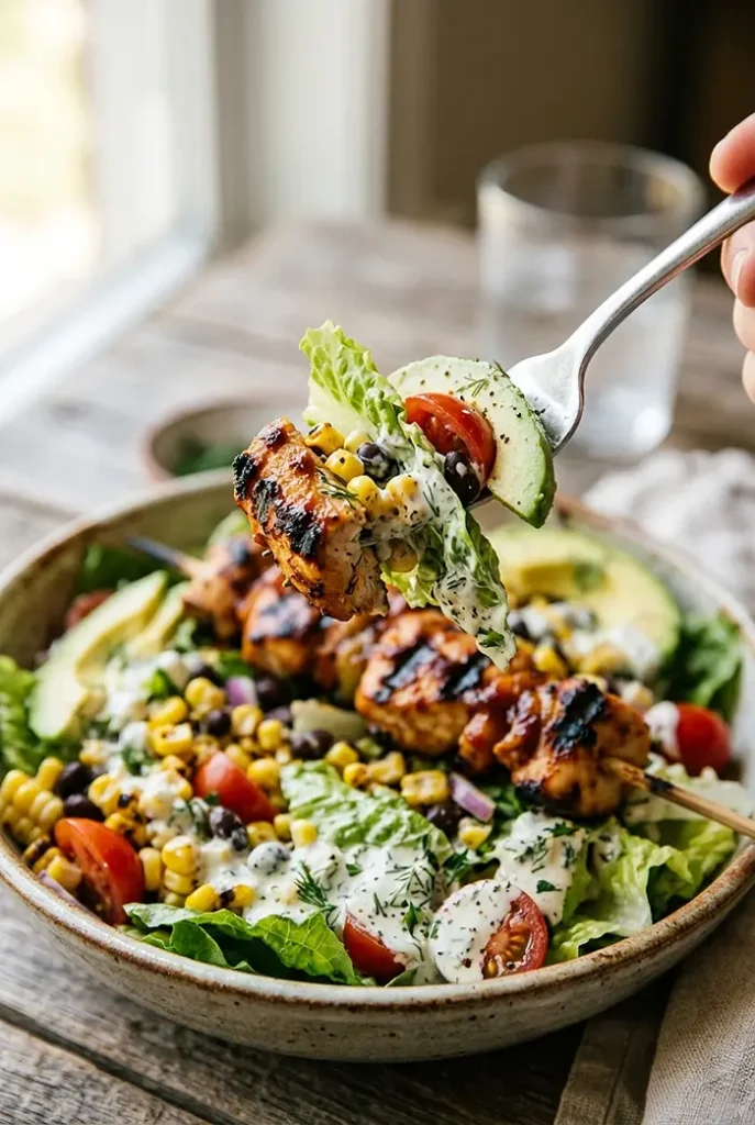 BBQ Chicken Skewer Salad Dish