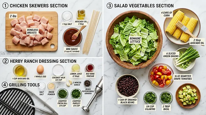 BBQ Chicken Skewer Salad Ingredients