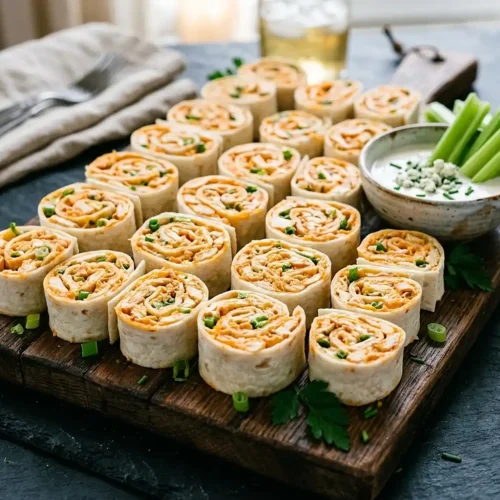 Buffalo Chicken Pinwheels (Tortilla Roll-Ups) 6 Buffalo Chicken Pinwheels (tortilla roll-ups)
