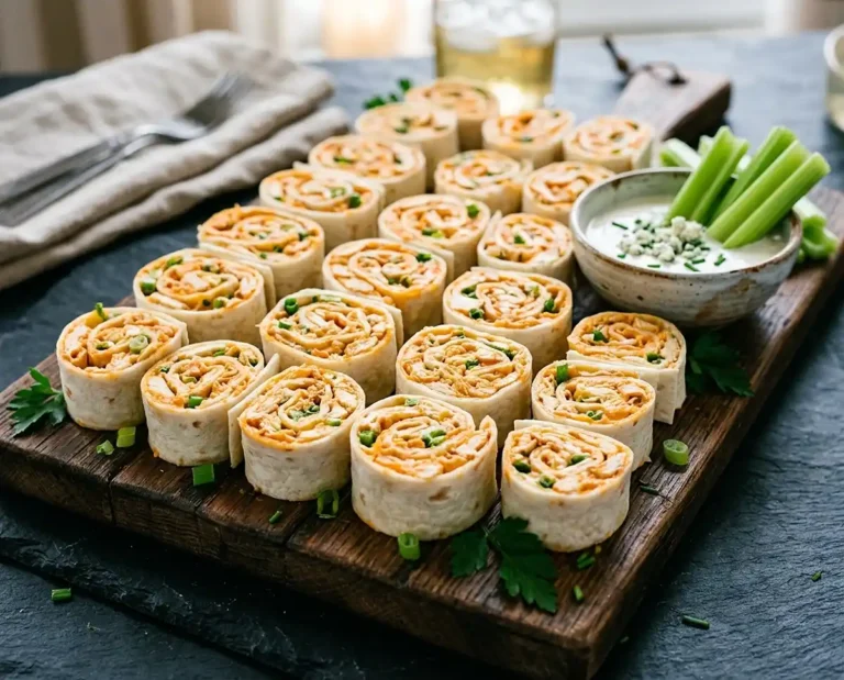 Buffalo Chicken Pinwheels (tortilla roll-ups)