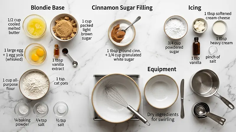 Cinnamon Roll Blondies Ingresients