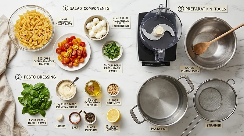 Creamy Pesto Caprese Pasta Salad 2 Creamy Pesto Caprese Pasta Salad Ingredients