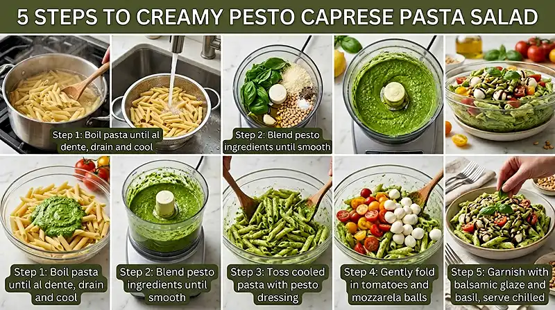 Creamy Pesto Caprese Pasta Salad 3 Creamy Pesto Caprese Pasta Salad how to