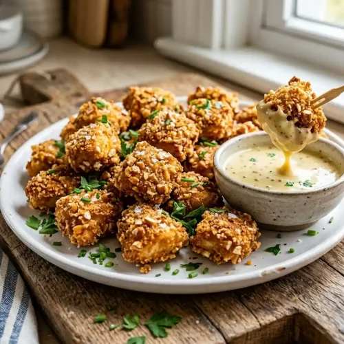 Crispy Pretzel Chicken Bites with Honey Mustard Dip 6 Crispy Pretzel Chicken Bites with Honey Mustard Dip
