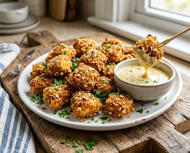 Crispy Pretzel Chicken Bites with Honey Mustard Dip