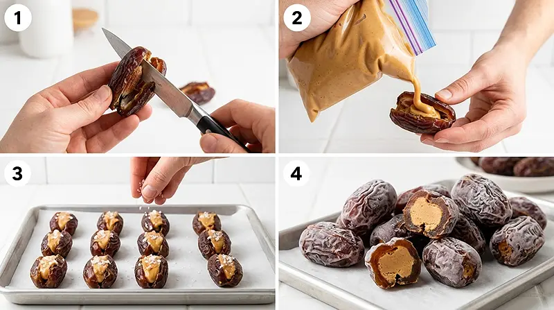 Frozen Peanut Butter Dates 3 Frozen peanut butter dates Instructions