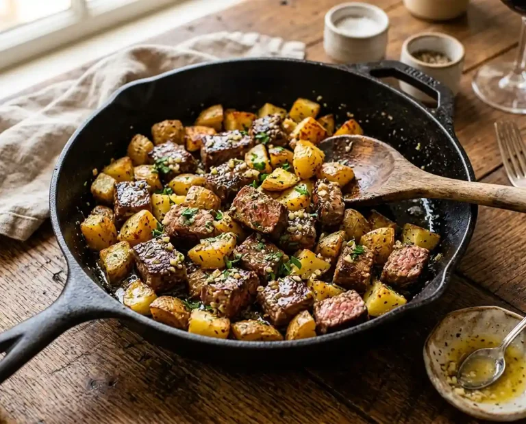 Garlic Butter Steak Bites and Potatoes
