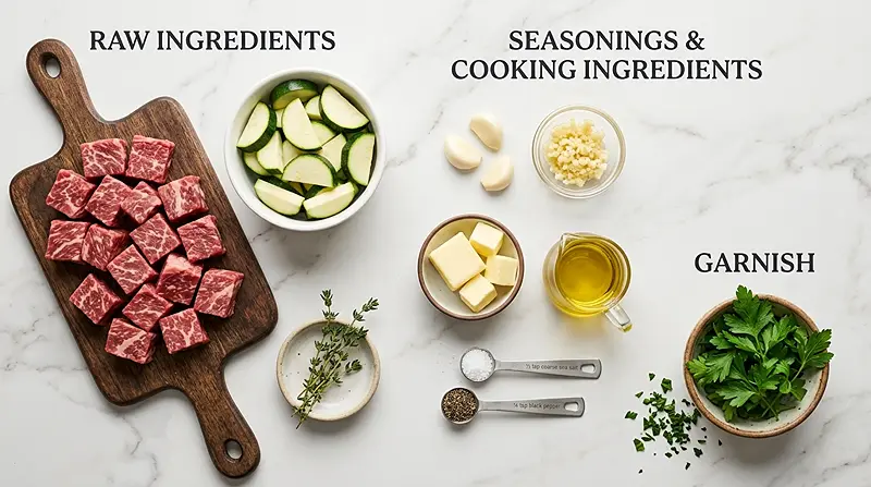 Garlic Butter Steak & Zucchini Ingredients