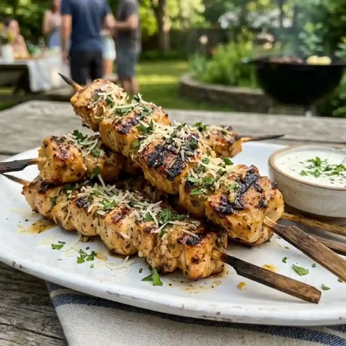Grilled Ranch Garlic Parmesan Chicken Skewers