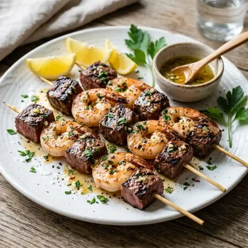 Grilled Steak and Shrimp Skewers 6 Grilled Steak and Shrimp Skewers