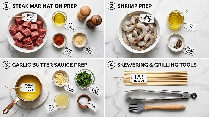 Grilled Steak and Shrimp Skewers 2 Grilled Steak and Shrimp Skewers Ingredients