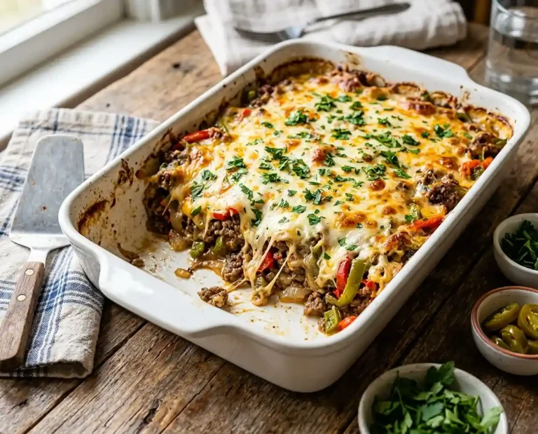 High Protein Low Carb Philly Cheesesteak Casserole