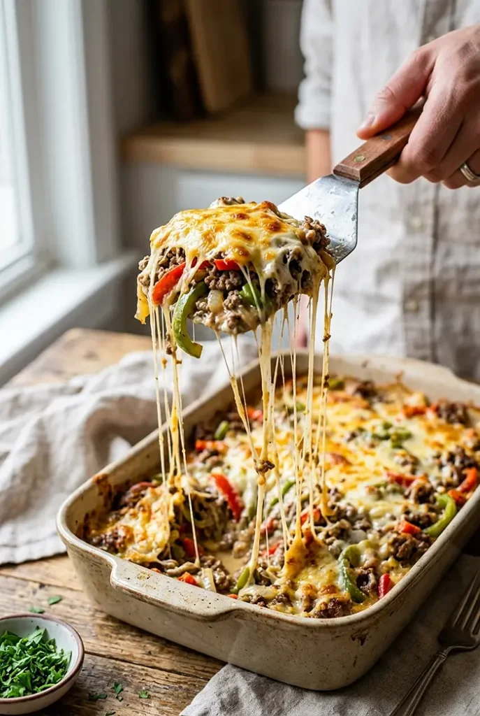 High Protein Low Carb Philly Cheesesteak Casserole 4 High Protein Low Carb Philly Cheesesteak Casserole Recipe
