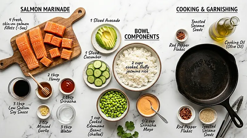 Honey Sriracha Salmon Bowls Ingredients