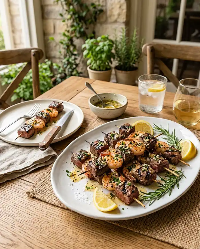 Rosemary Garlic Steak Kebabs 5 Kabobs With Potatoes