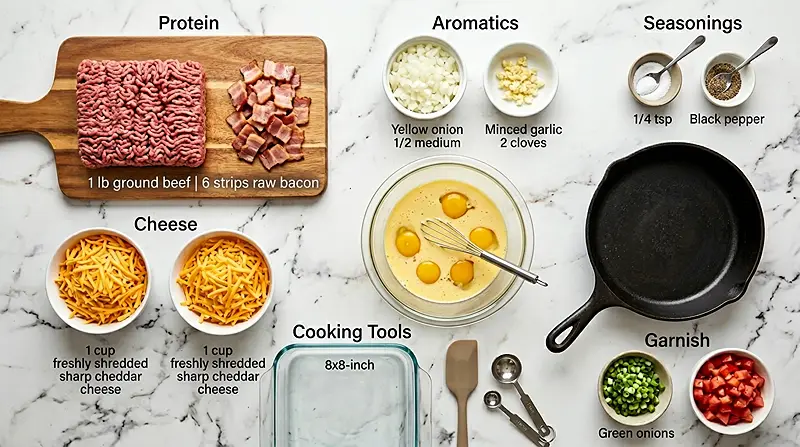 Low-Carb Bacon Cheeseburger Casserole 2 Low-Carb Bacon Cheeseburger Casserole Ingredients